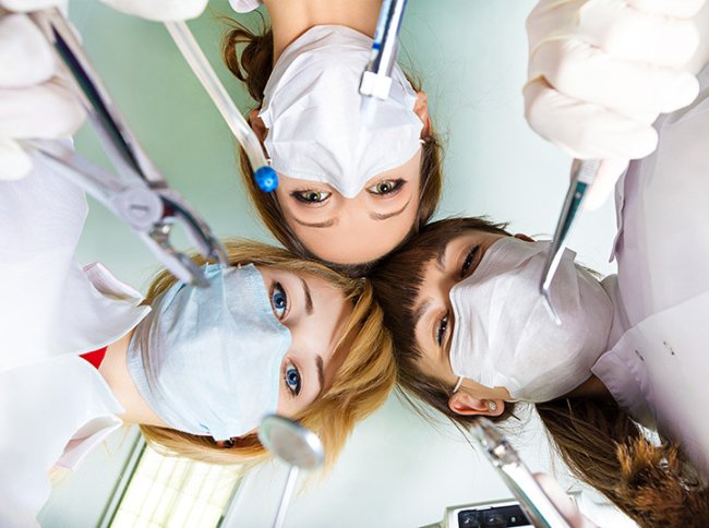 Dentist with Operating Instruments